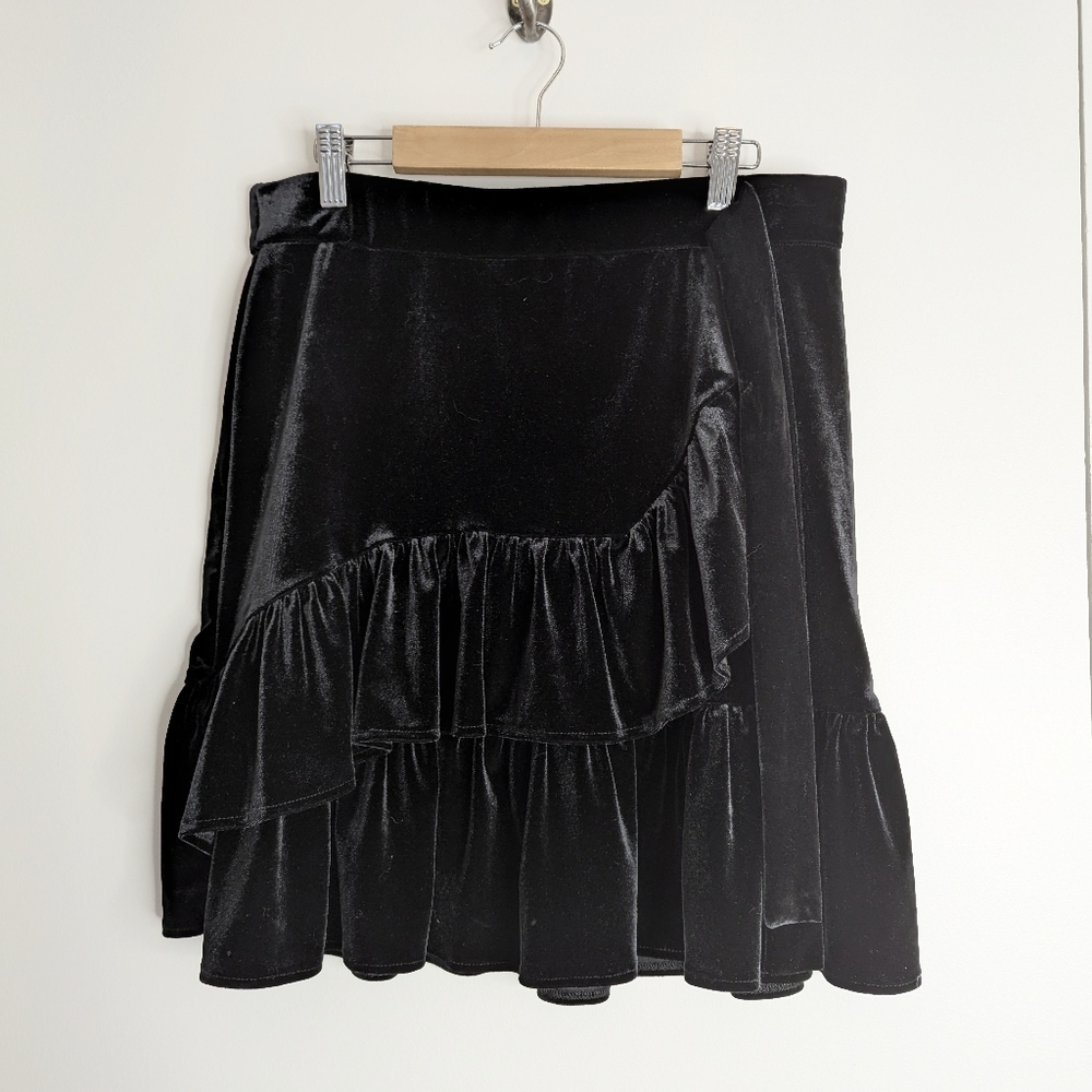 Carolina Belle black velvet faux-wrap skirt